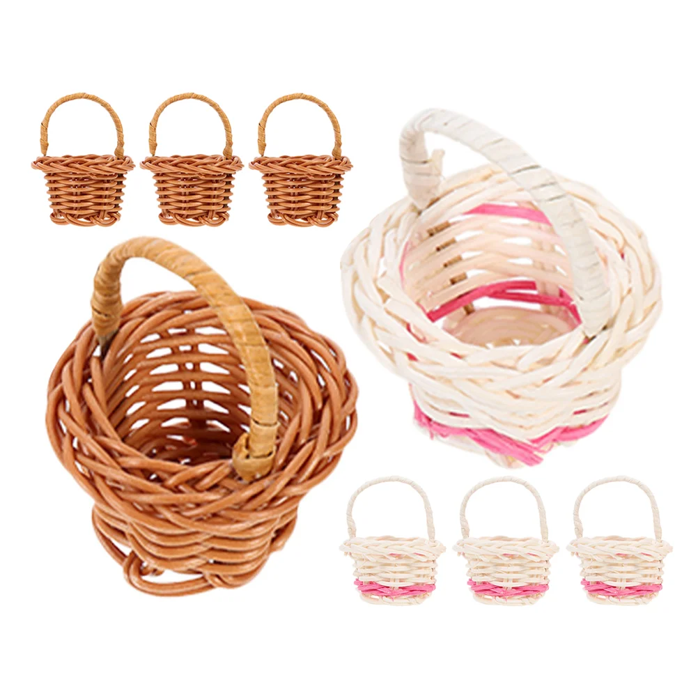8Pcs Rattan Mini Baskets Handwoven Natural Material Kids Play Decor Storage Flower Girl Basket Woven Handles Versatile Use