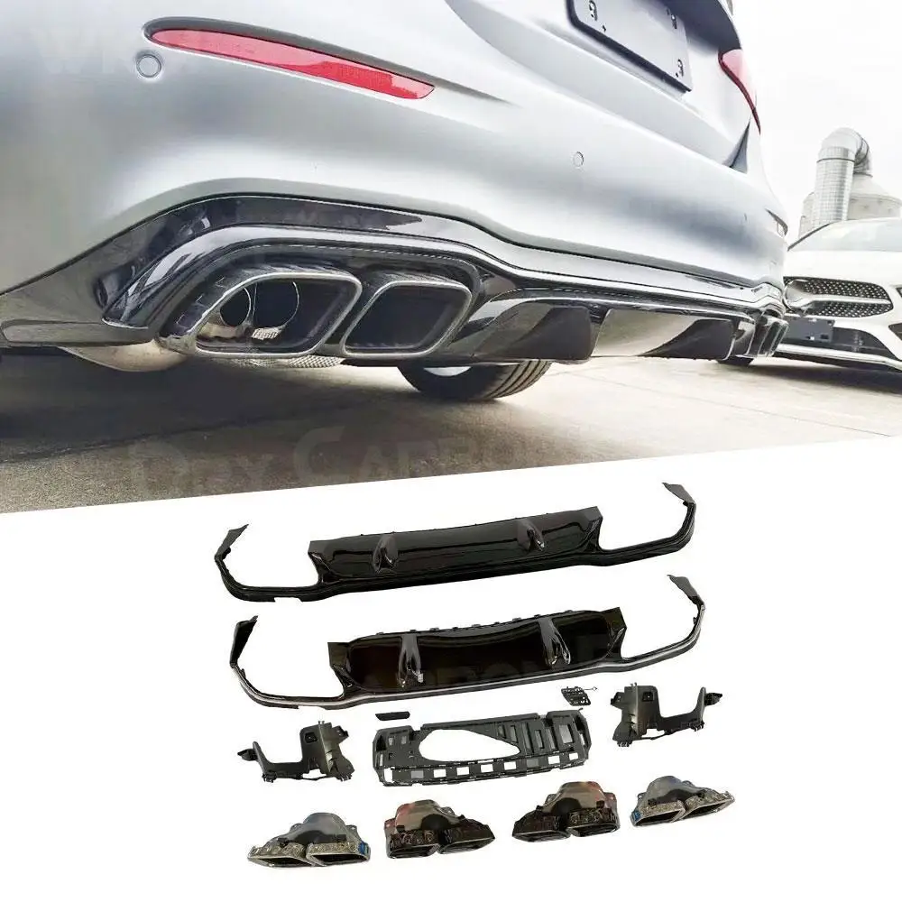 Rear Diffuser with Exhaust Tips for Benz E Class w213 E63 AMG Sport 2016-2021 not For standard Gloss Black Diffuser Lip Spoiler