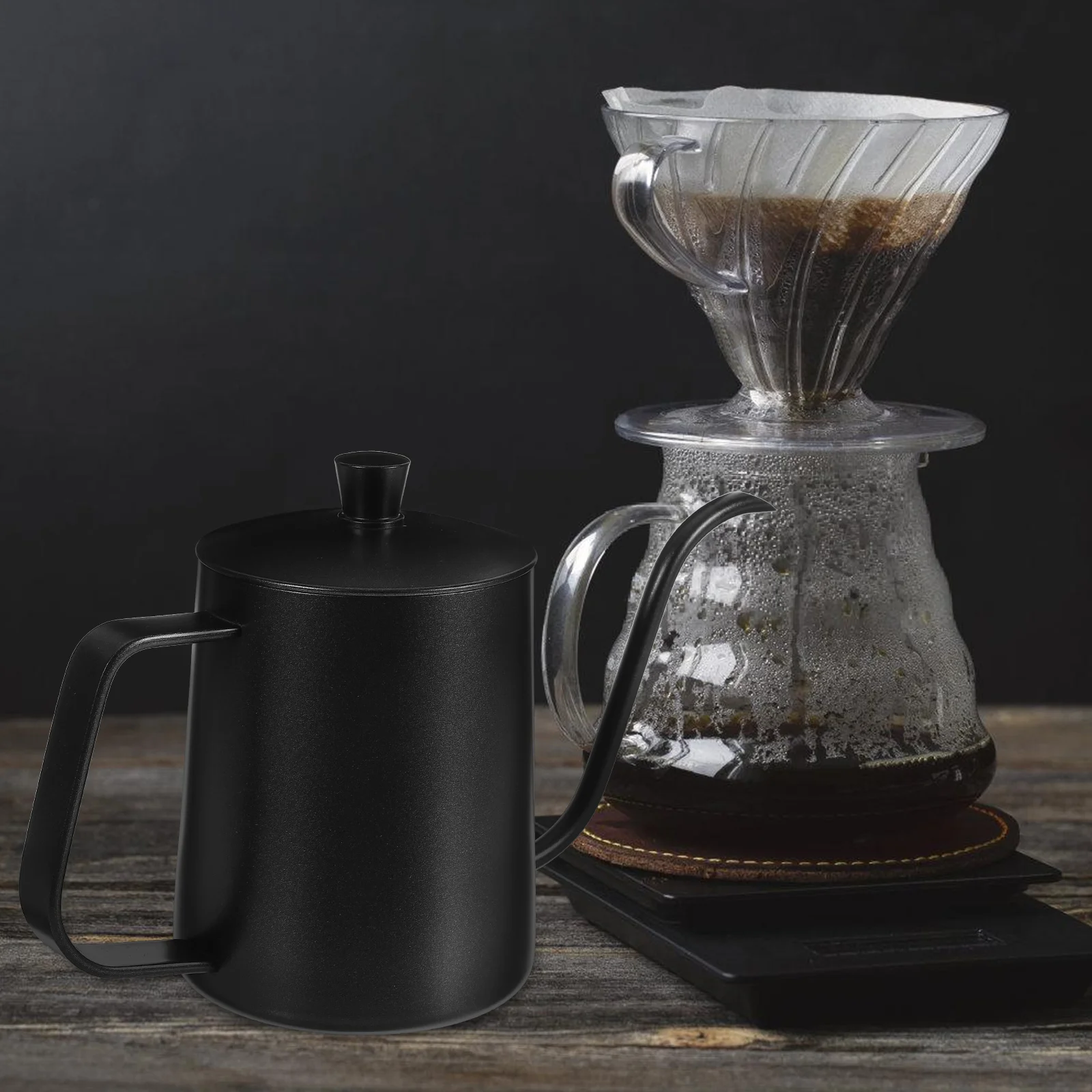 

Stainless Steel Wooden Hand Drip Coffee Kettle Long Spout Pour Maker Mini Lidded Tea Coffee Storage Kitchen Bar Utensils