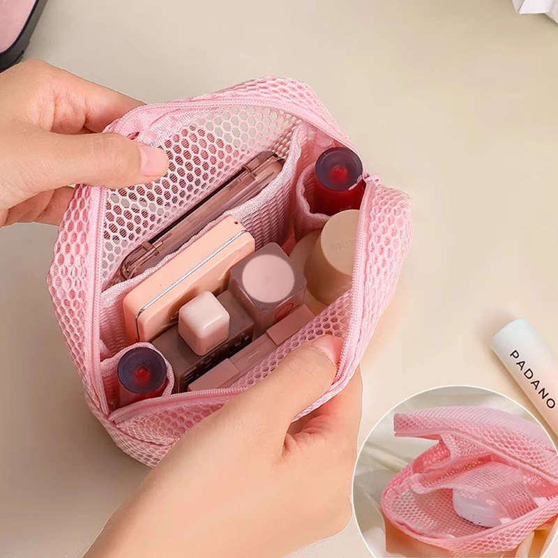 KindFuny Large Capacity Mesh Makeup Bag Portable Lipstick Cosmetic Storage for Women Girls Sanitary Napkin Holder