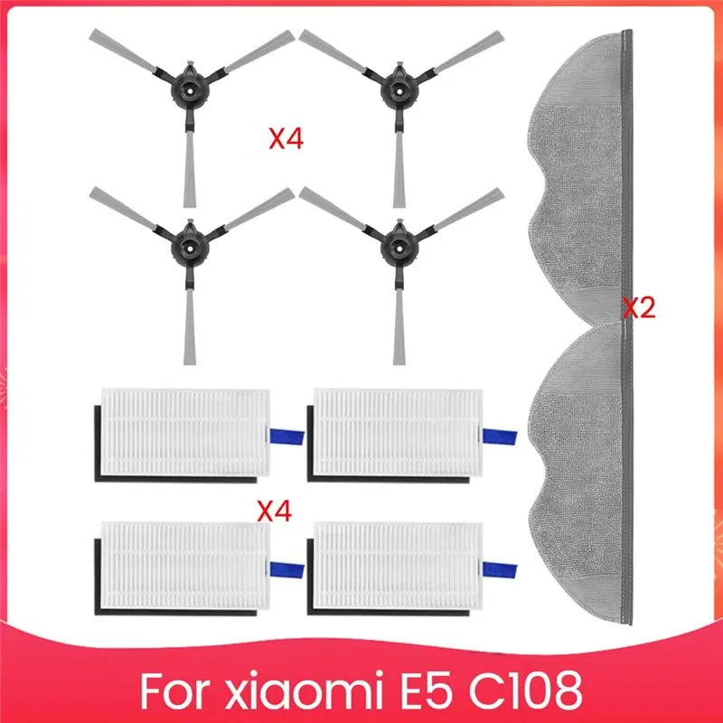 

Запасные части ABLU для робота-пылесоса Xiaomi E5 C108 Mi Mijia: боковая щетка, HEPA-фильтр, салфетка для влажной уборки