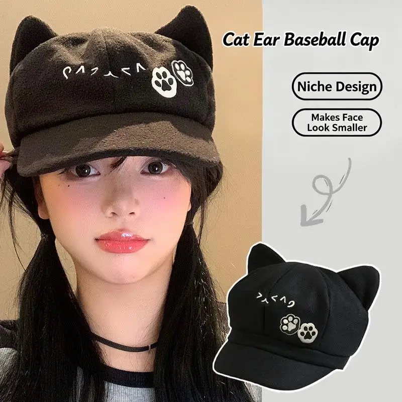 Cat Ear Plush Baseball Cap Japanese Style Sweet Cute Makes Your Face Look Smaller Fashion Gift