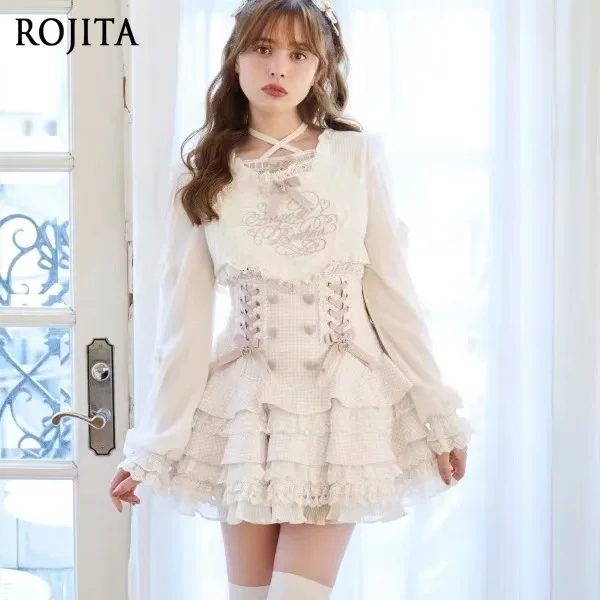 

Новая весенняя женская блузка 2026 года в стиле Y2K: милая, японская, в стиле Лолита, с кружевом, большим сердцем и перекрестными бретелями, с длинным рукавом