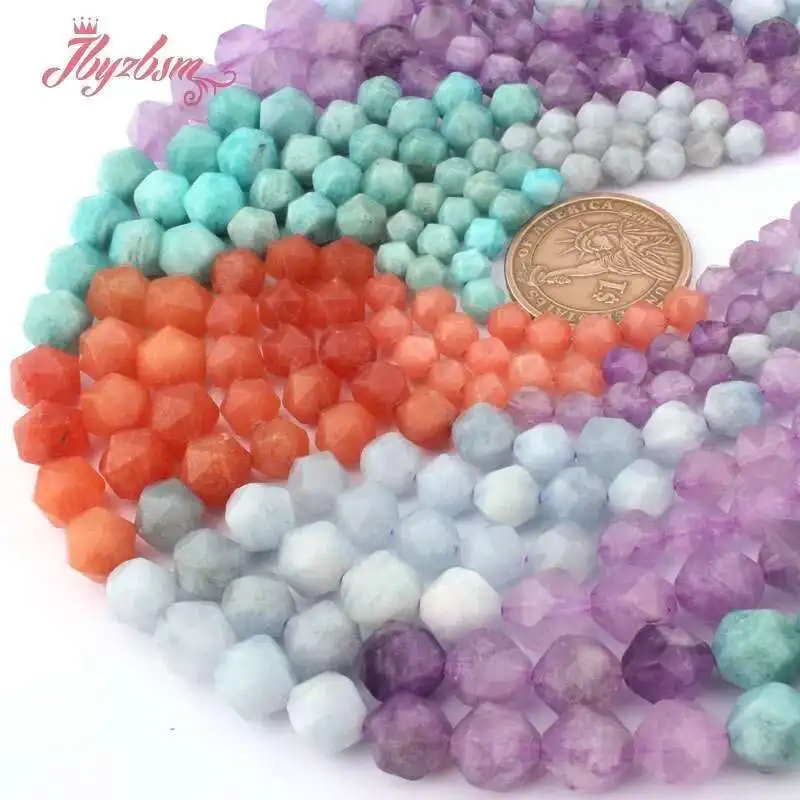 Natural Sunstone Aquamarine Amazonite Amethysts Faceted Stone Beads For DIY Necklace Jewelry Making Strand 15 Inches Loose Beads