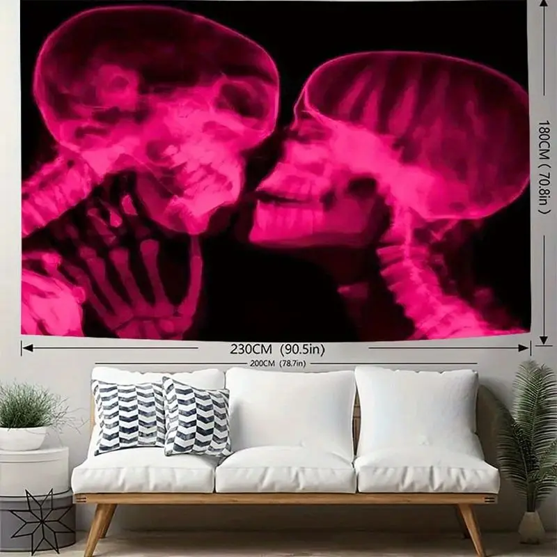VIKAMA Pink Neon X-Ray Kissing Skeletons Tapestry Blacklight Gothic Love Dark Wall Hanging Bedroom Dorm Aesthetic Poster