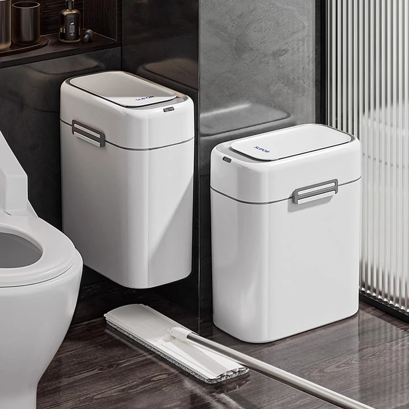 Automatic Bathroom Trash Can with Bag Replacement, Waterproof Slim Wastebasket for Narrow Spaces, Touchless Kitchen Bin