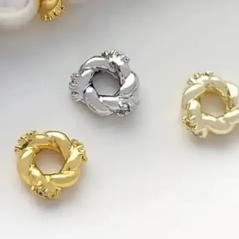 

6PCS 5mm 6.5mm 14K White Gold Inlaid with Zircon Twist Bead Garland Spacer, Handmade Jewelry Accessories, C332, Light, 18K