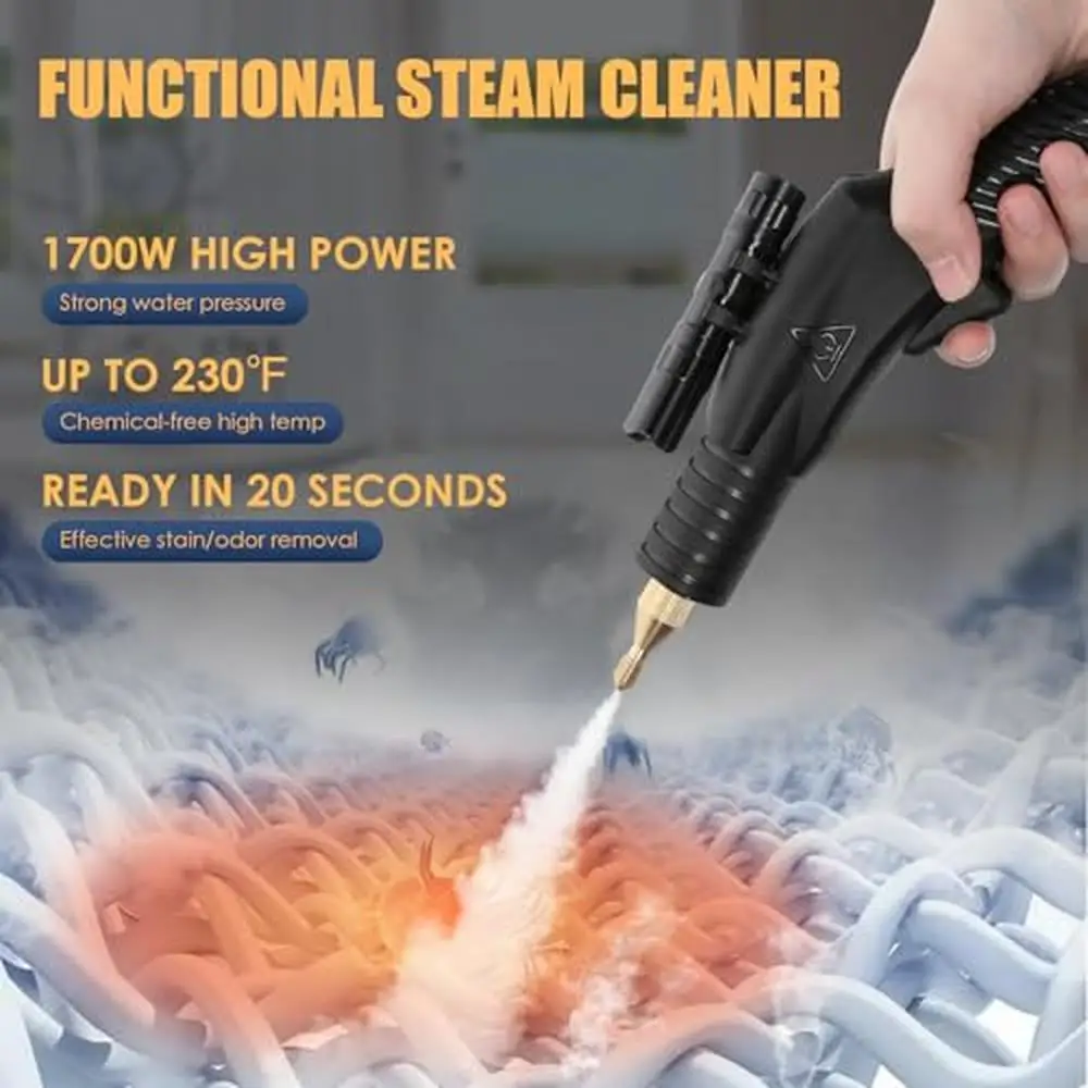 Portable 1700W Pressurized Steam Cleaner Car Detailing High Temp Home Use Heavy Duty Steamer with Floor Upholstery Grout 110V