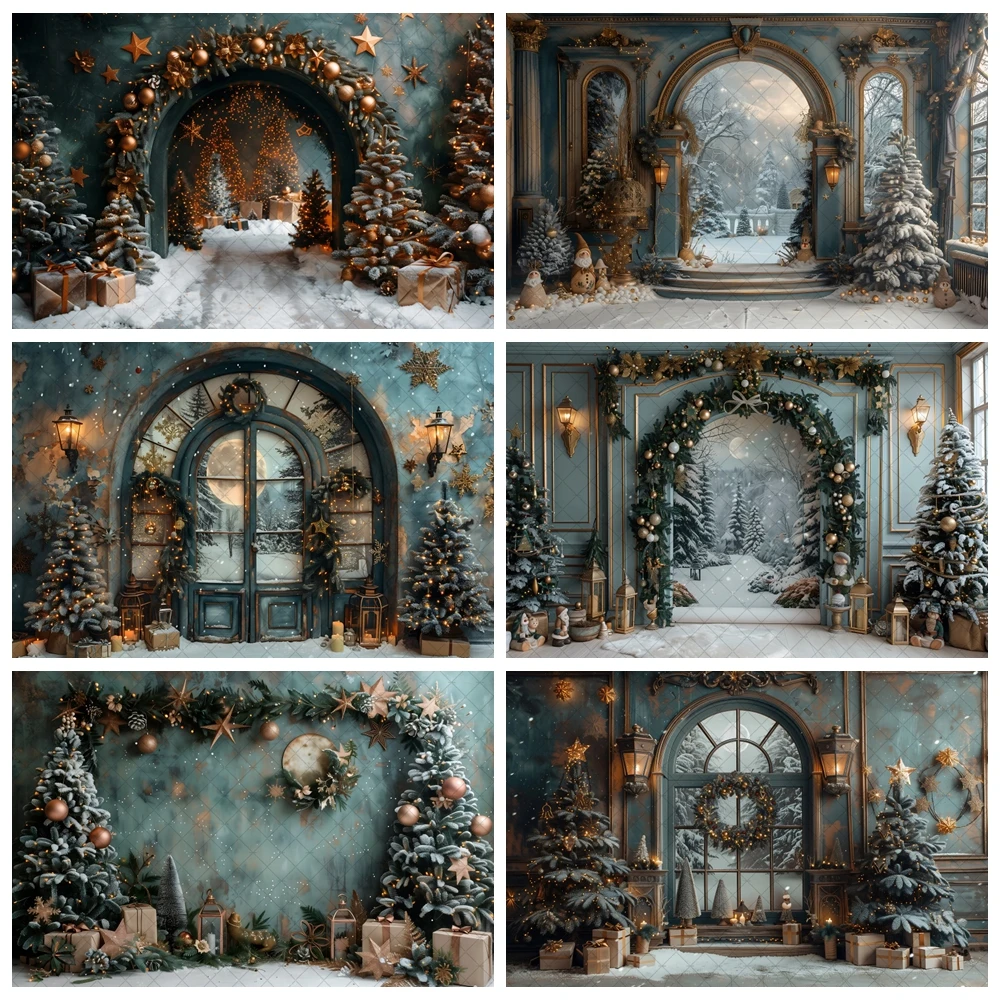 

Winter Christmas Tree Arch Photography Background Garland Snow Decoration Supplies Family Portrait Photography Studio Supplies