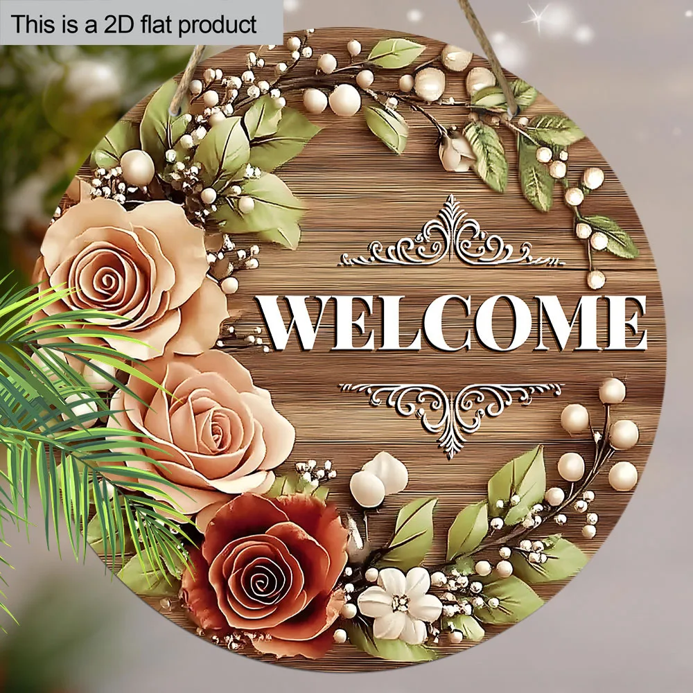 8 Inch 1 Piece 2D Rose Wreath Logo Wooden Disc Indoor/Outdoor Decor Home Kitchen Office & Garden Outdoor Garden Decorations