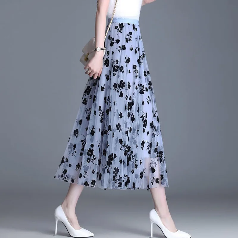 Luxury Fashion Vintage Harajuku Slim Women's Clothes Loose Pleated Skirt Print A-line High Waist Elastic Design Patchwork Skirts