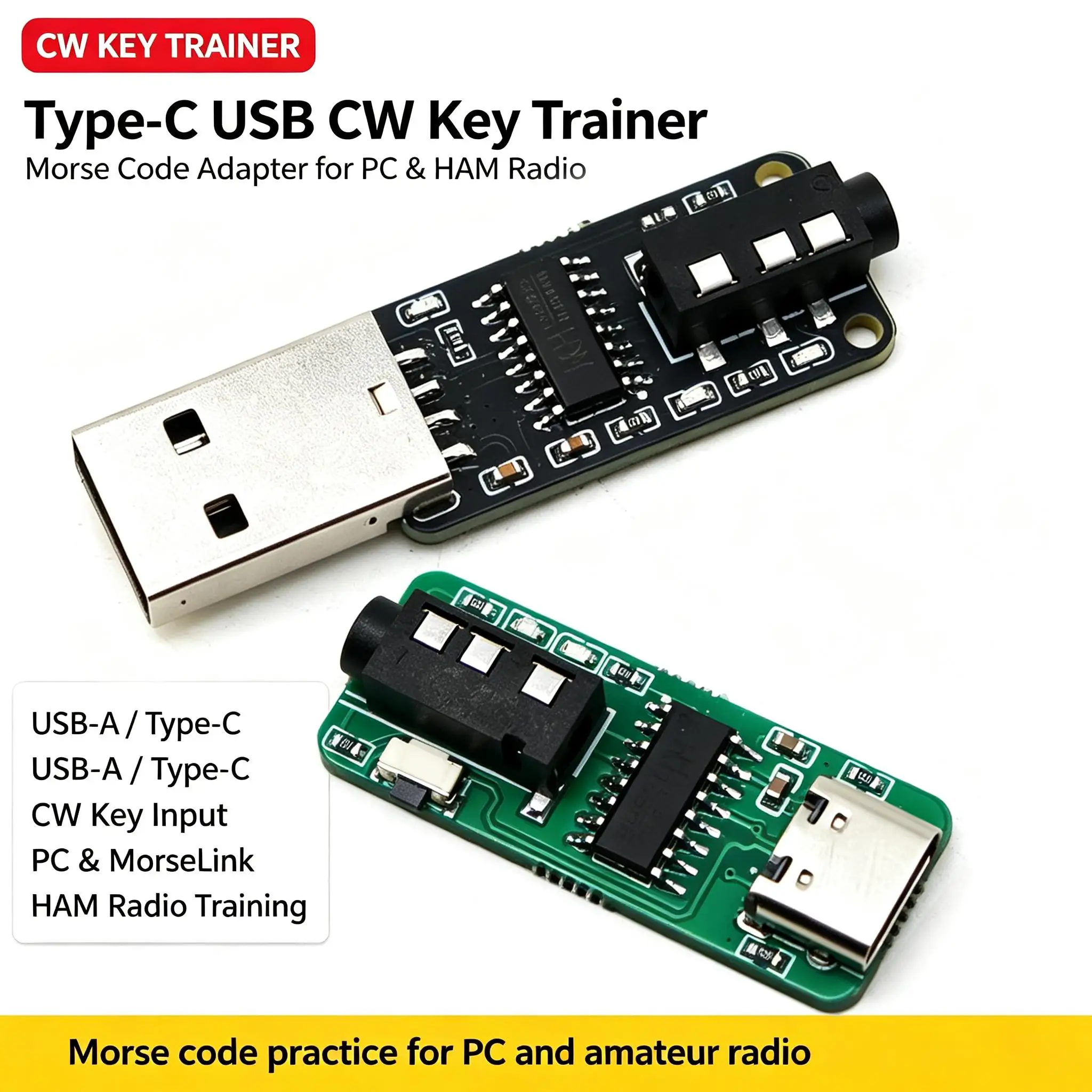 DYKB Type-C USB CW Key Trainer Adapter Telegraph Keyboard Morse Code Training PC Computer MorseLink Amateur HAM Radio Vband