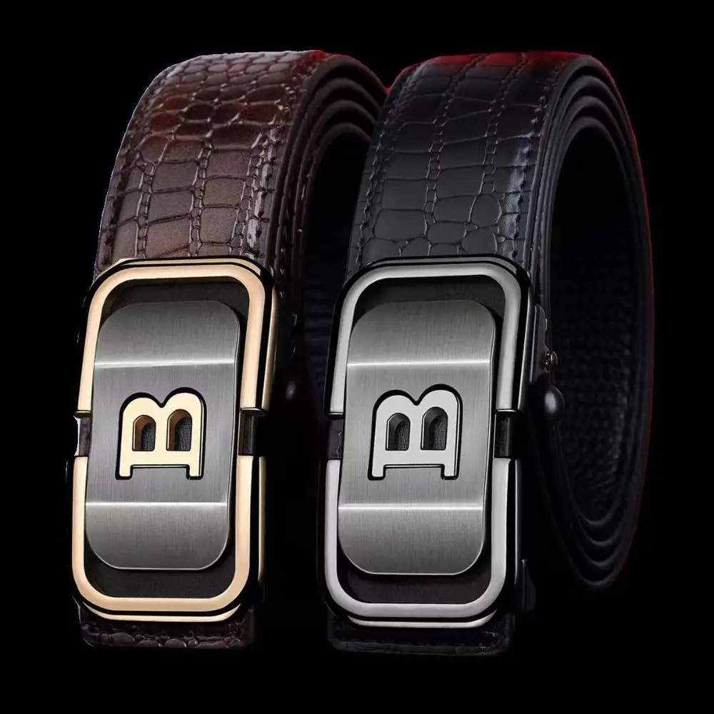 

Fashion Black Coffee Business Leather Belt Luxury Design Trendy Brand Waistband Crocodile Pattern Man Waist Strap