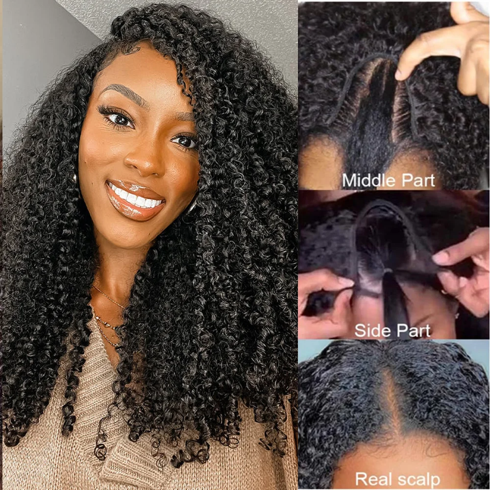 16-36 Curly U Part Human Hair Wig Brazilian Virgin Hair Glueless 200% Density Women Natural Look Soft Breathable Dyed & Restyled