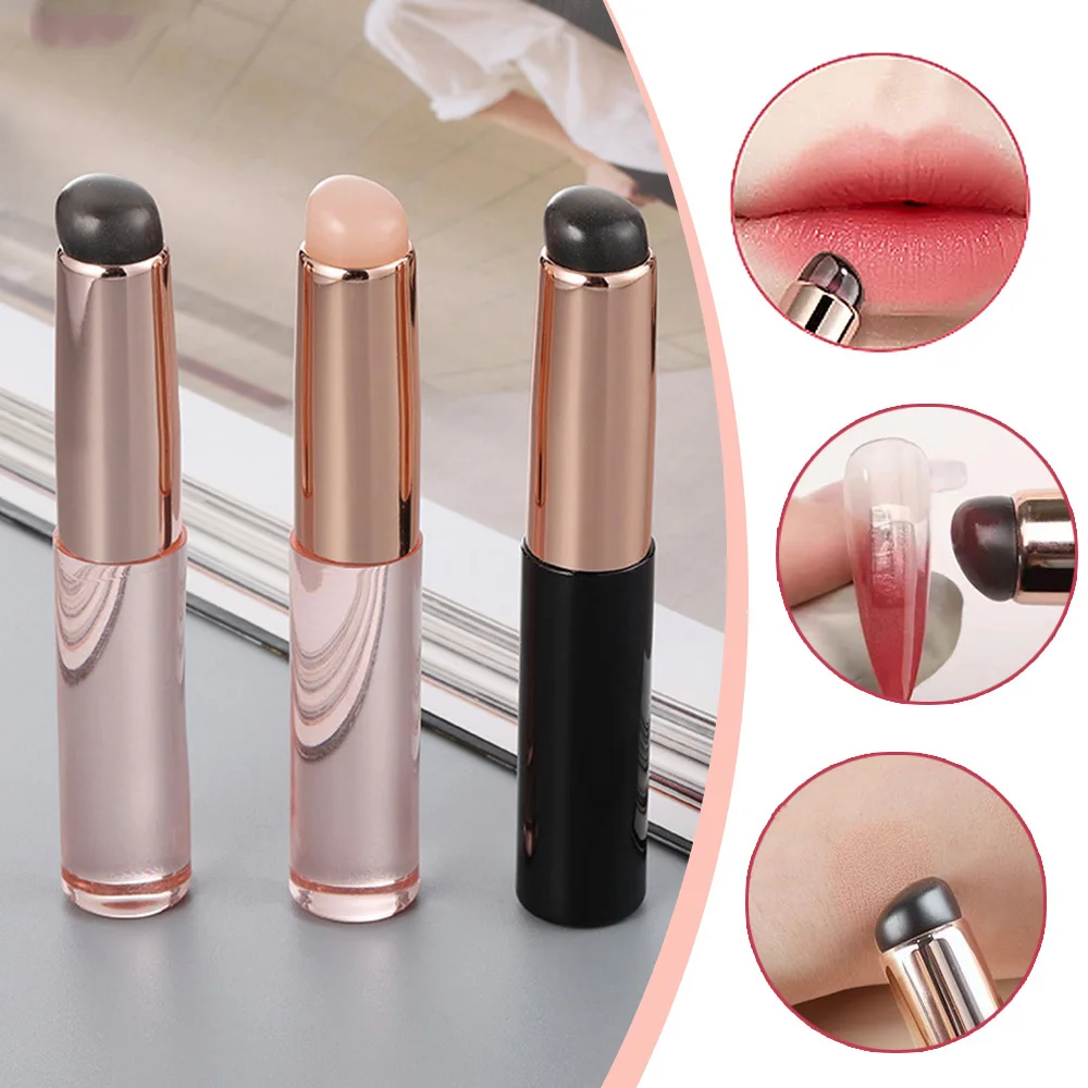 Pincel corrector de silicona para los dedos, herramienta de maquillaje Q suave, bálsamo labial, brillo labial, aplicador con cubierta a prueba de polvo, 2/1 piezas