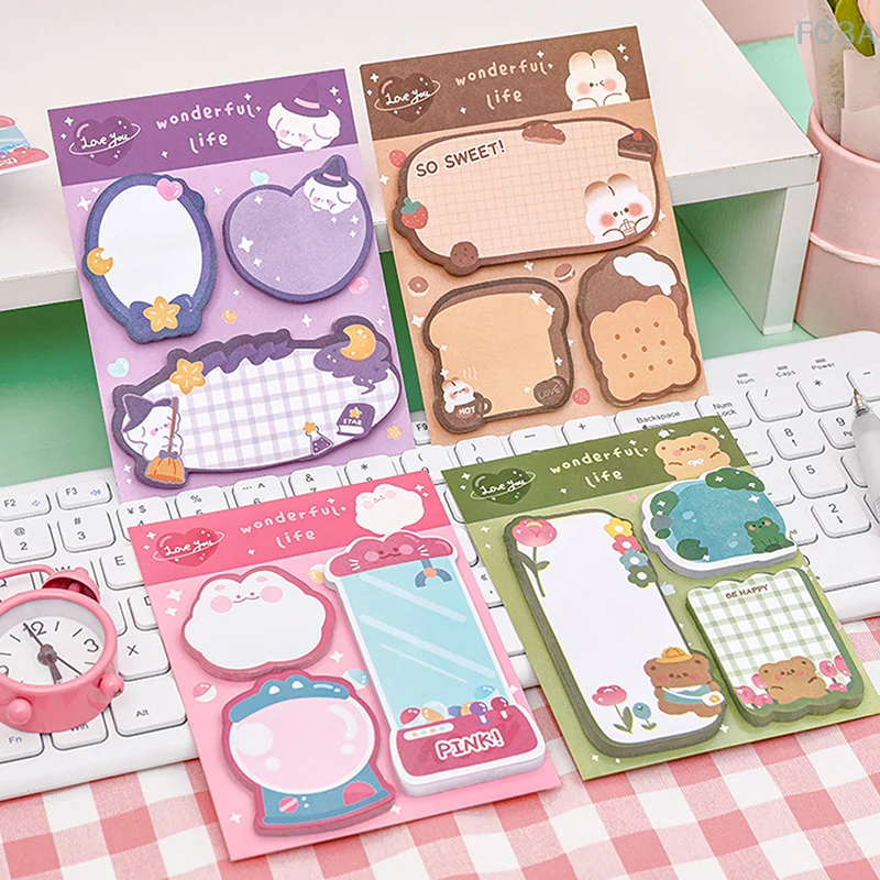 Kawaii Cartoon Strawberry Rabbit Bear Sticky Notes Memo Pad messaggio carino N Times Sticky Office Stationery Supply Journal Planner