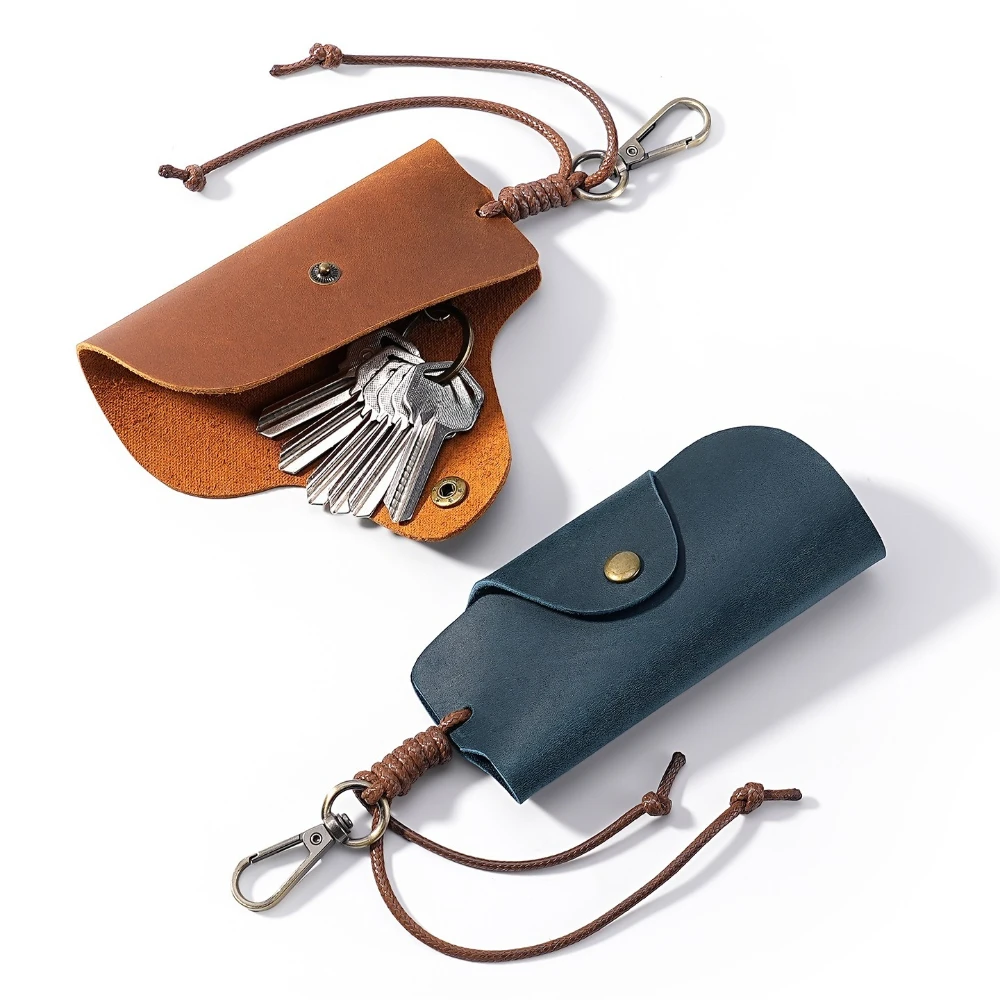 Vintage Genuine Leather Car Keychain Covers Unisex Key Bag Key Holder Organizer Wallet Housekeeper Car Key Case Keys Pouch
