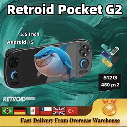 Retroid Pocket G2 Retro Handheld Video Game Console Gen 2 RPG2 Video Player 5.5 Inch AMOLED Android 15 512G PSP PS2
