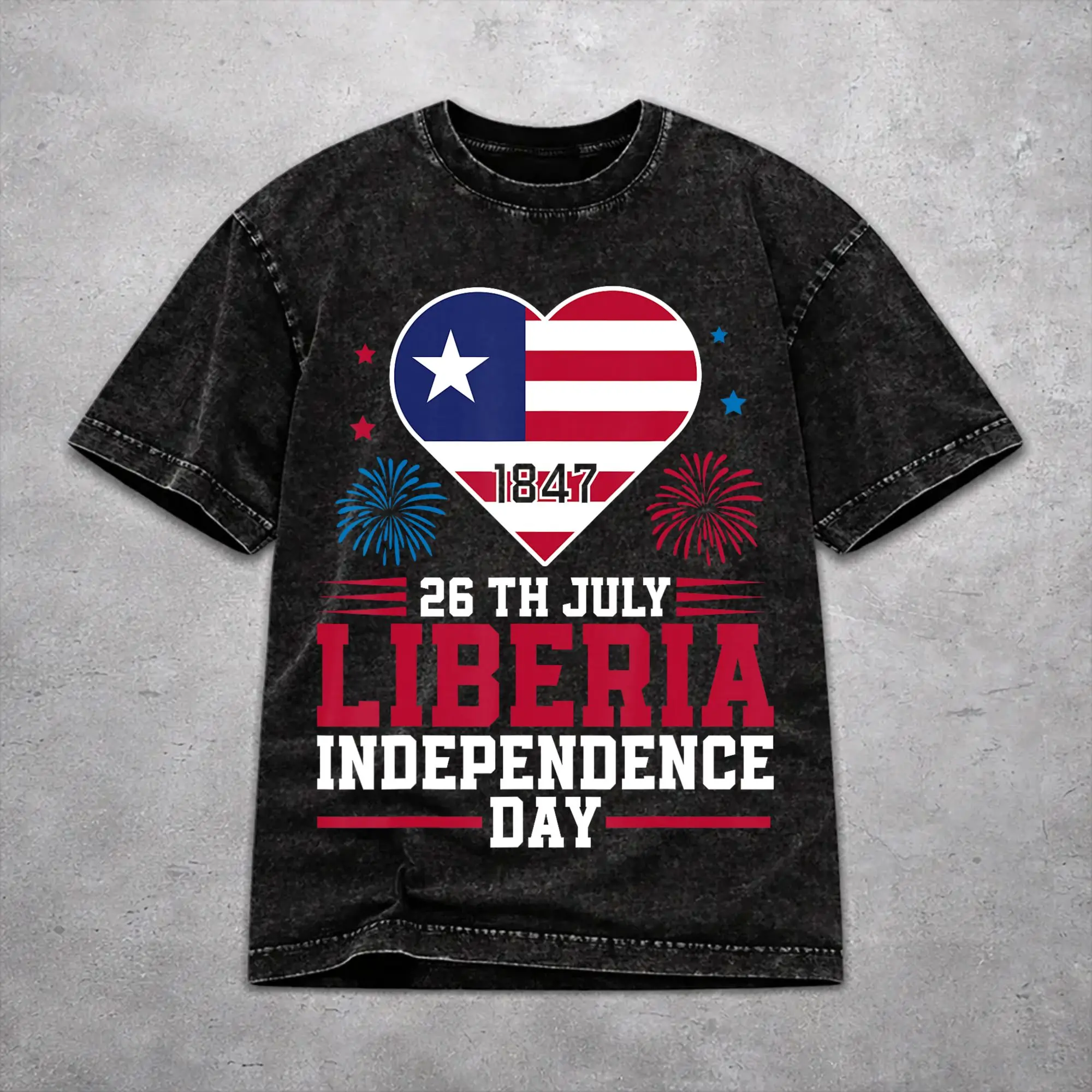 Vintage Liberia Independence Day Merch T Shirt for Men Women  Cotton Washed Tee Shirts Clothes