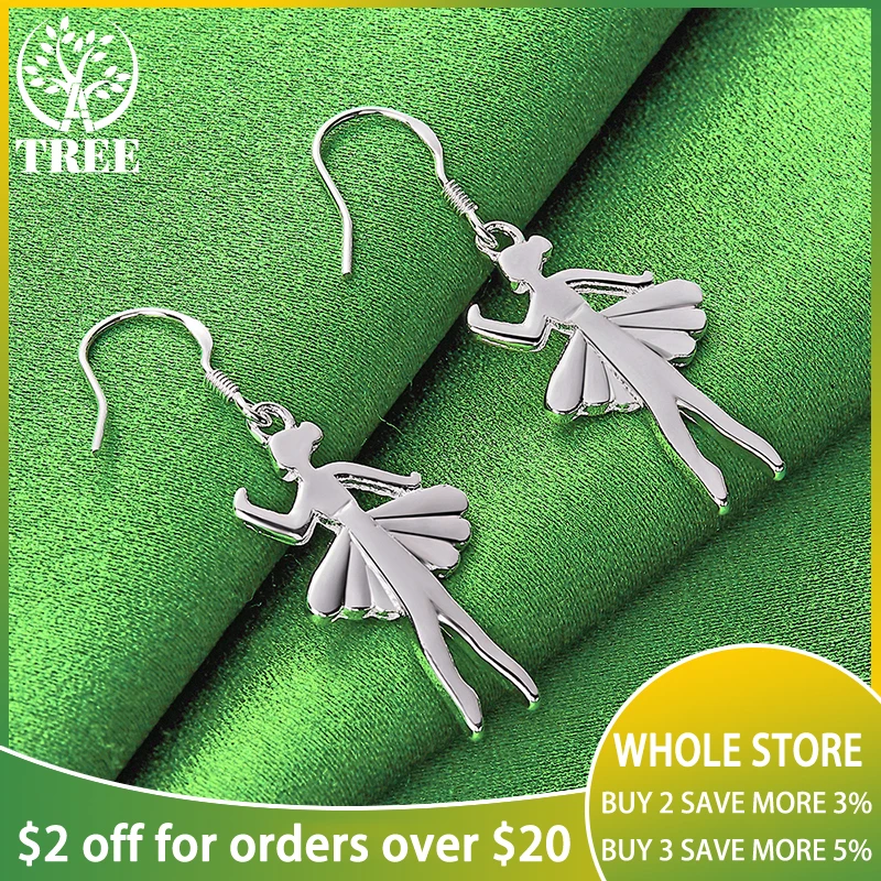 

ALITREE 925 Sterling Silver Dancing Girl Drop Earrings For Women Earring Fashion Party Birthday Engagement Wedding Jewelry Gifts