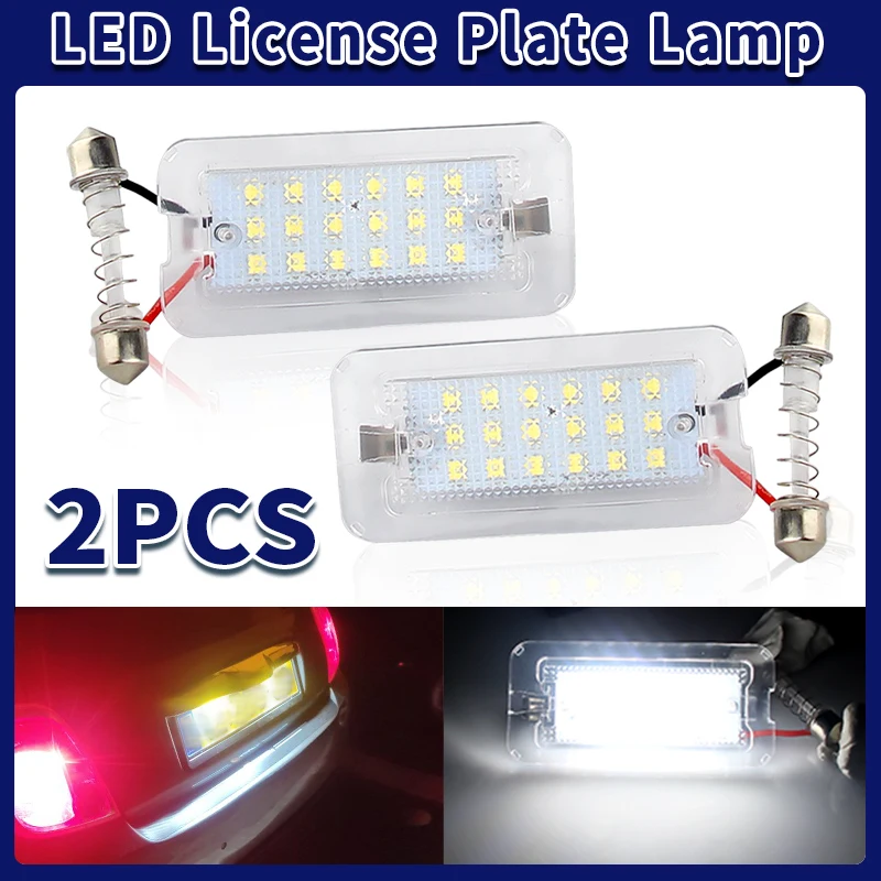 2pcs 12V 18SMD Error Free LED Rear License Plate Light For Fiat 500 500C Abarth 500 07-16 Number Plate Lamps 6000k Bright White