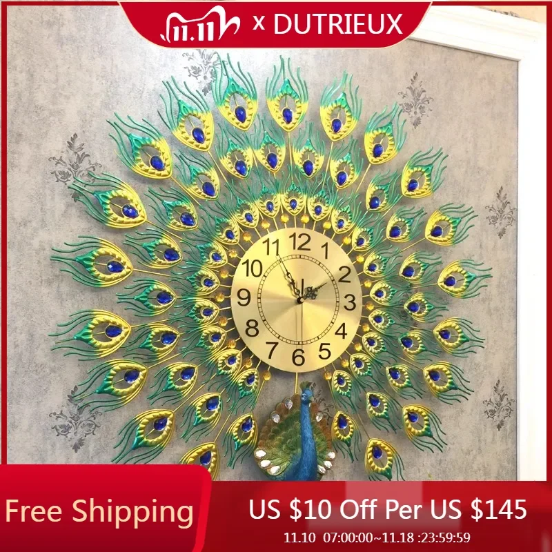 

Restaurant Peacock Wall Clocks Living Room Art Mural Luxury Wall Watch Modern Aesthetic Silent Horloge Murale Home Decoration