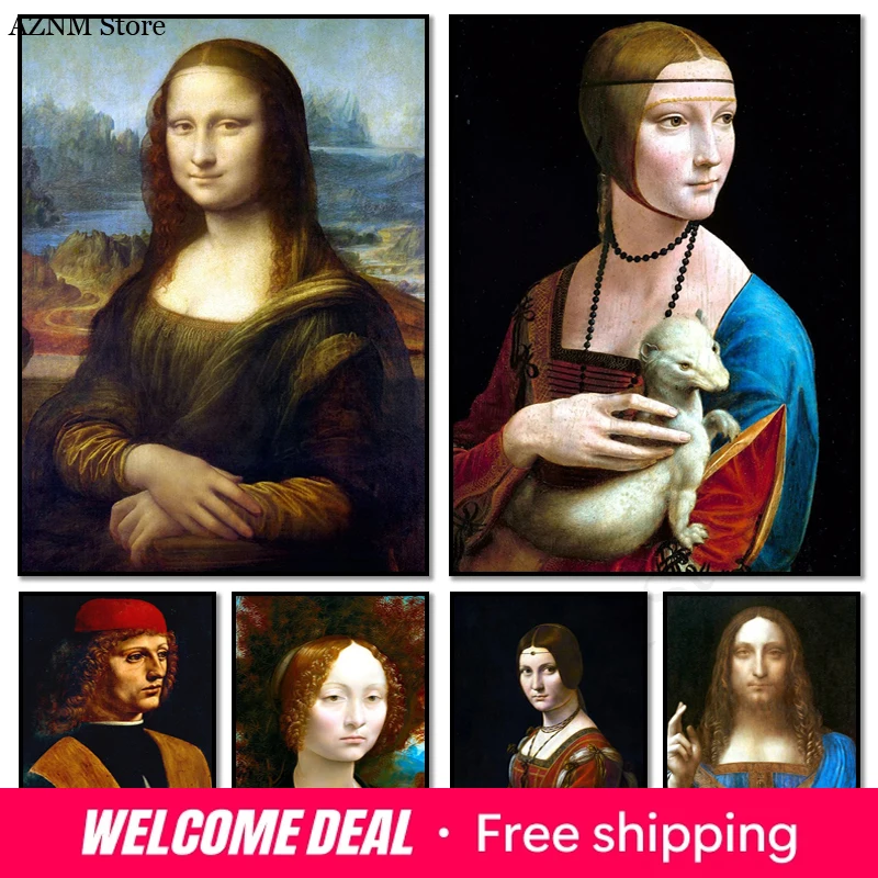 Célèbre œuvre d'art de Léonard de Vinci, Mona Lisa Salvator Mundi, peinture sur toile et impression d'affiche, art mural pour salon, décoration de la maison