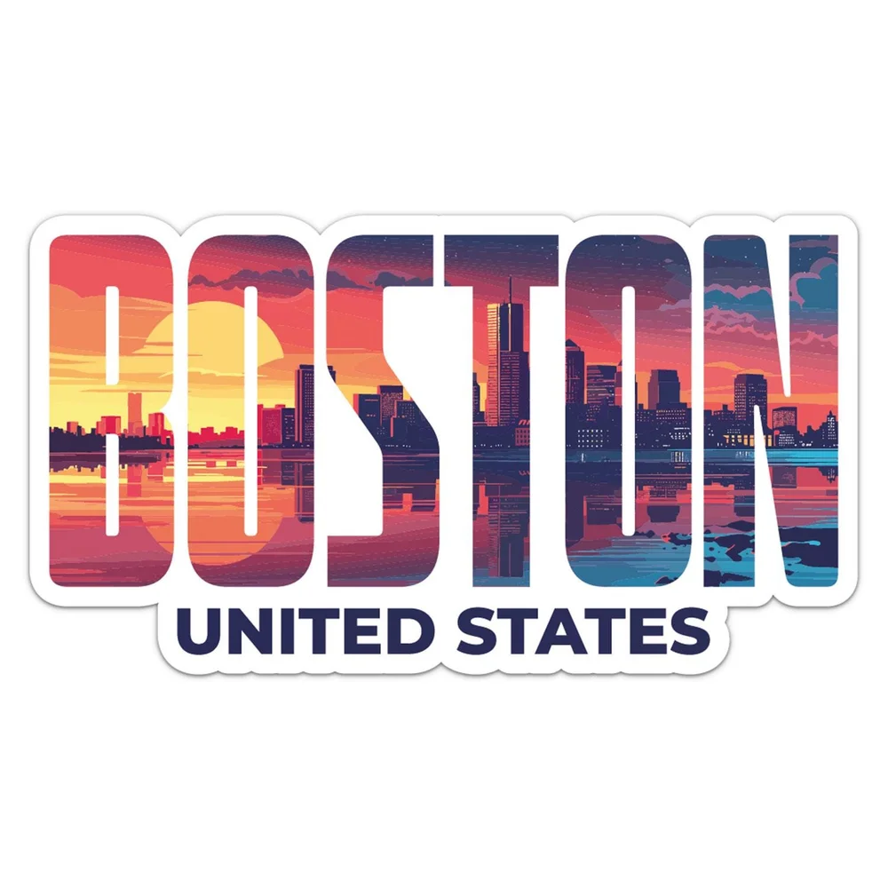 USA Boston City Vinyl Car Sticker Self Adhesive Decal for Camper Window and Travel Case Travel Souvenir Design