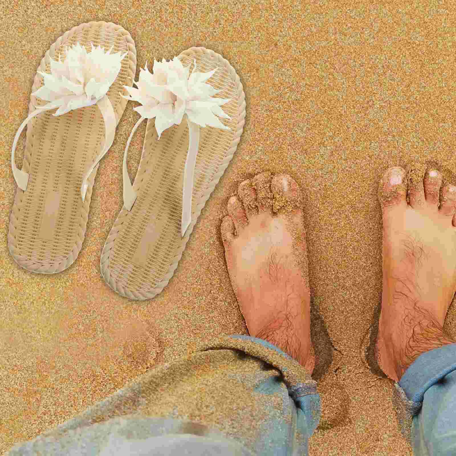 

Ladies Slippers Women Flip-flops Flat Heel Beach Woman Flower Summer Beige Miss