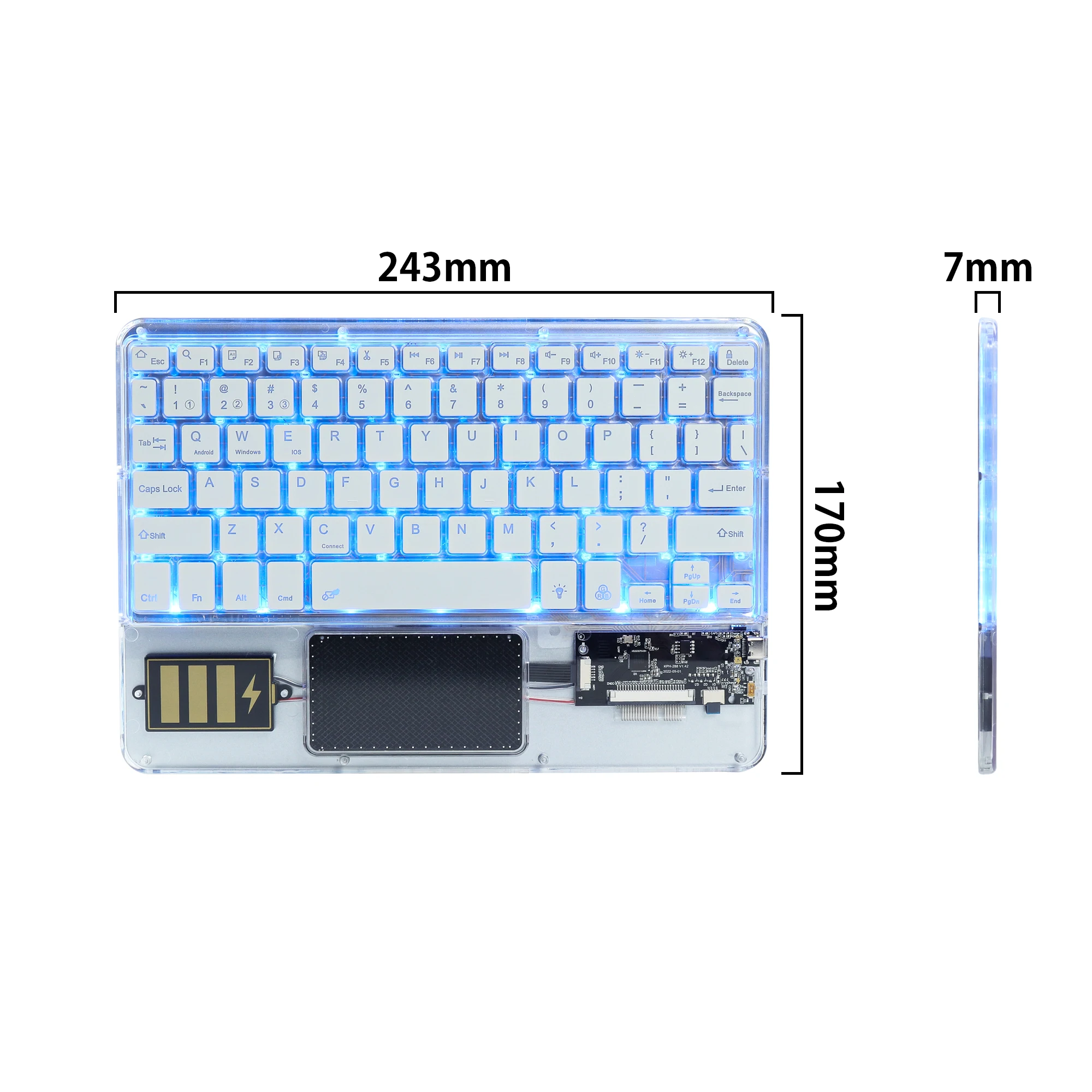 Wireless Bluetooth Keyboard Colorful Backlight Three Mode Compatible Multi System Rechargeable Wireless Keyboard for Tablet PC