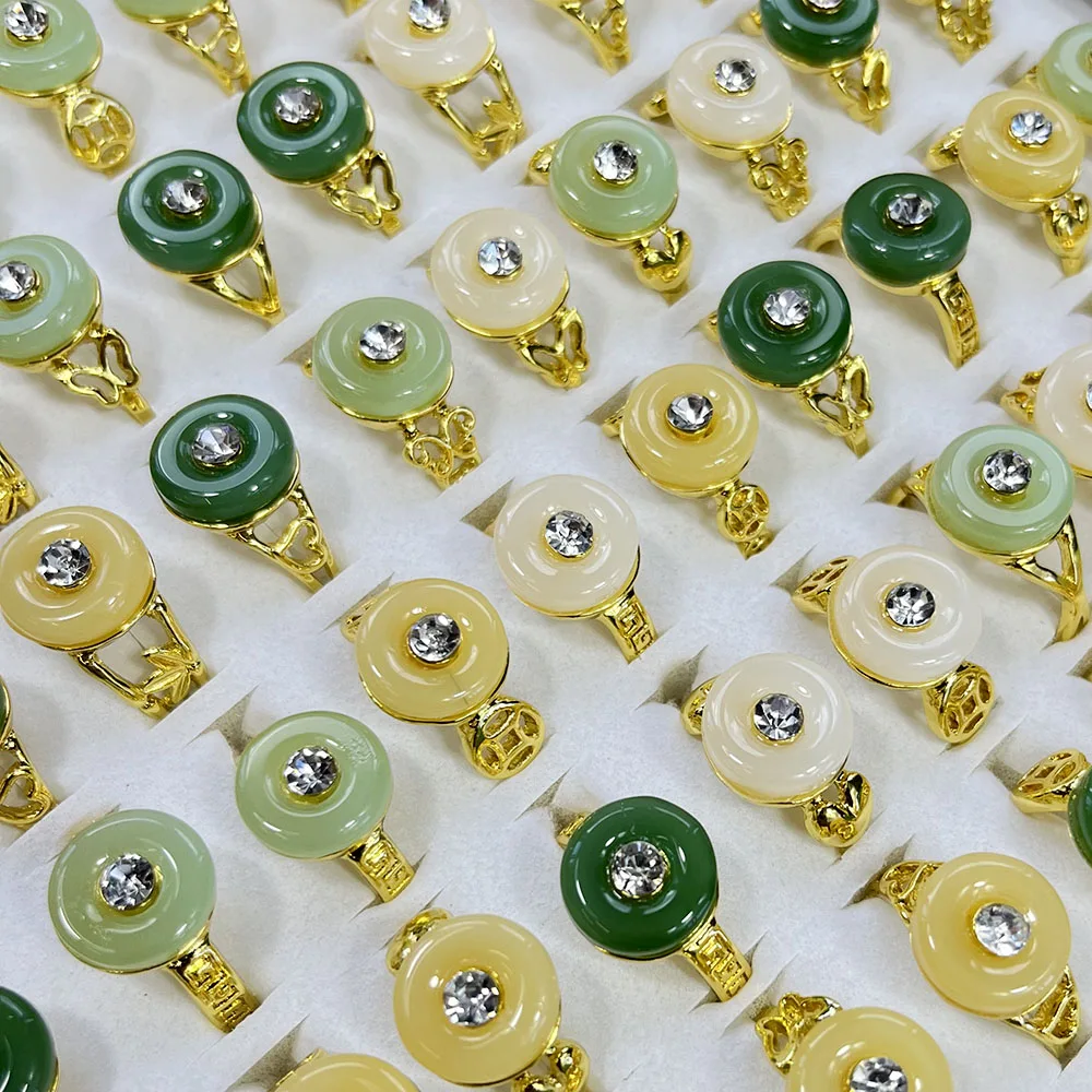 20Pcs Fashionable Artificial Jade Malay Hetian Jade Ring  For Women's Jewelry Wholesa Rings Lots L4226