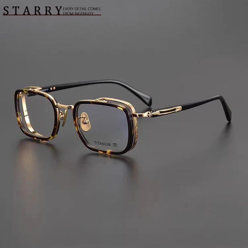 

Top Quality Niche Designer Handmade Glasses Frame E-055 Men Retro Carved Narrow Frame Myopia Anti-blue Discoloration Glasses