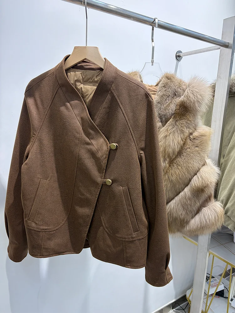 Winter Coat Detachable Real Fox Fur Vest Goose Down Jacket Set Ladies Short Outerwear Warm Luxury Two Piece Outfit