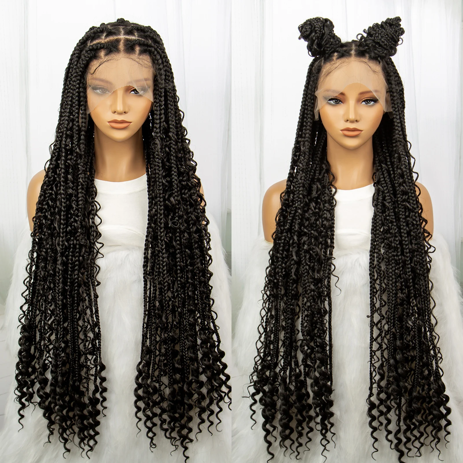 KIMA 36 inch Synthetic Cornrow Box Full Lace Wigs Knotless Goddes Boho Braiding Wigs for Black Women