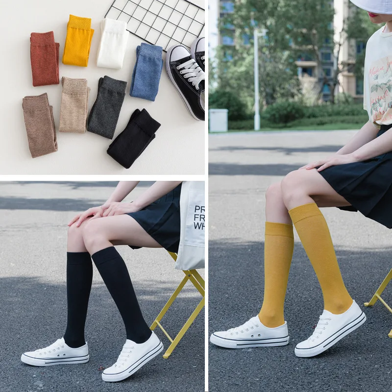 1-5 пар женских хлопковых гольфов черно-белые однотонные модные повседневные носки до середины икры женские вечерние сексуальные длинные носки для девочек