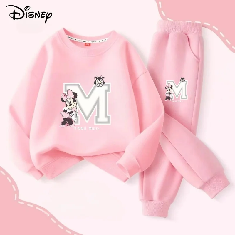 Conjunto de ropa de otoño para bebés y niños, sudadera con estampado de Minnie de Disney, Top y pantalones inferiores, traje de 2 piezas, chándal de algodón