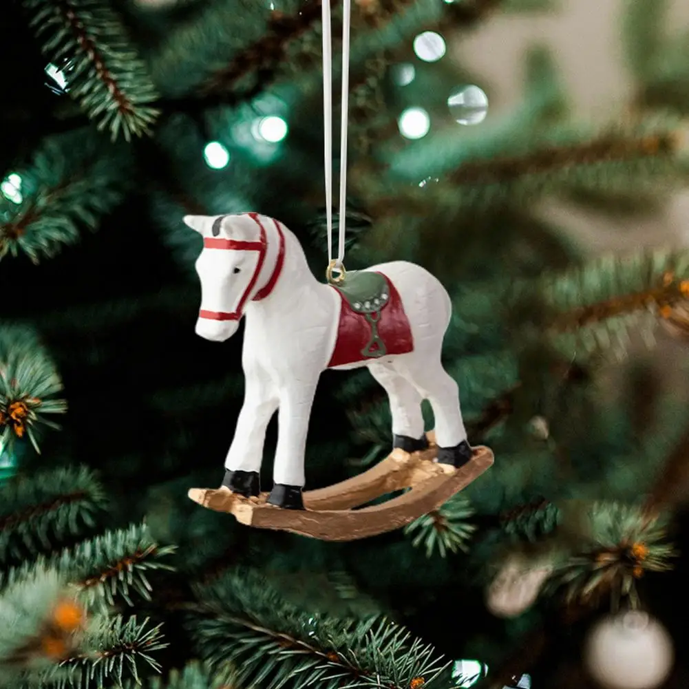 Vintage Christmas Ornaments 3d Cartoon Horse Resin Ornament for Christmas Tree Retro Holiday Decoration New Year for Christmas