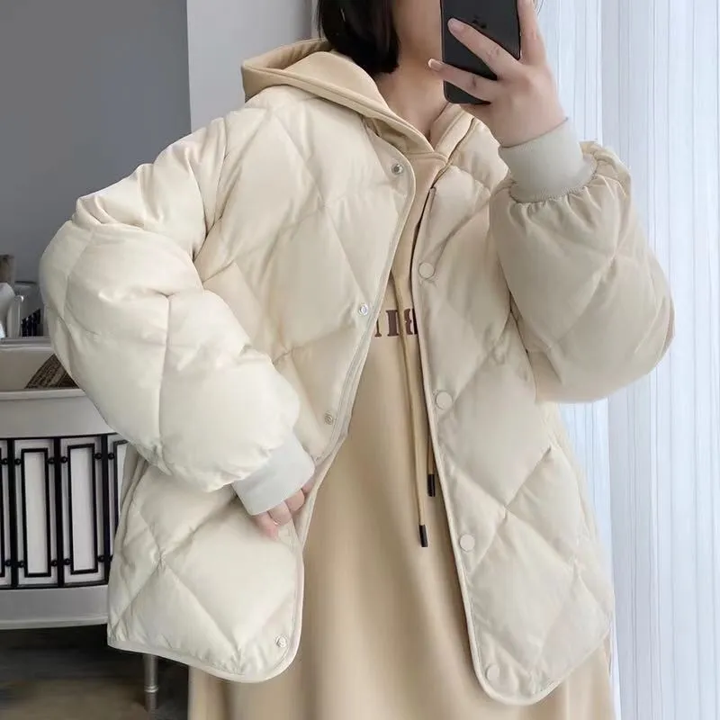 2025 Winter Warm Short Jacket Lingge Down Cotton Coats Tops Women Loose Korean Style Parkas Casual Thin Coat Autumn Lady Outwear