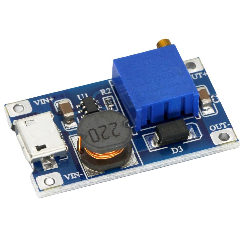 MT3608 DC-DC Step Up Adjustable Boost Module 2A Power Supply Booster Module With Micro USB 2V-24V to 5V 9V 12V 28V for Arduino