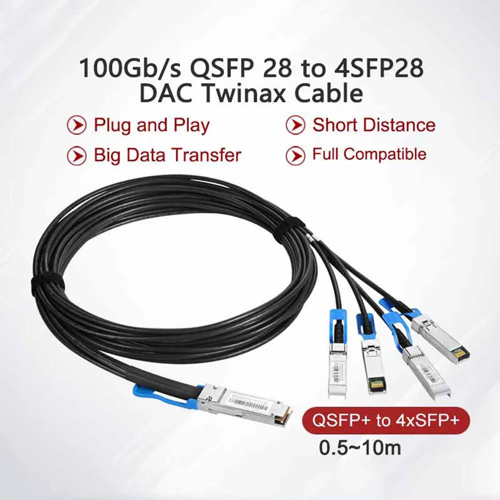 5M 100G QSFP28 to 4x25G SFP28 Cable DAC Breakout Passive Direct Attach Copper Breakout Cable For Cisco Fiber Optical Switch