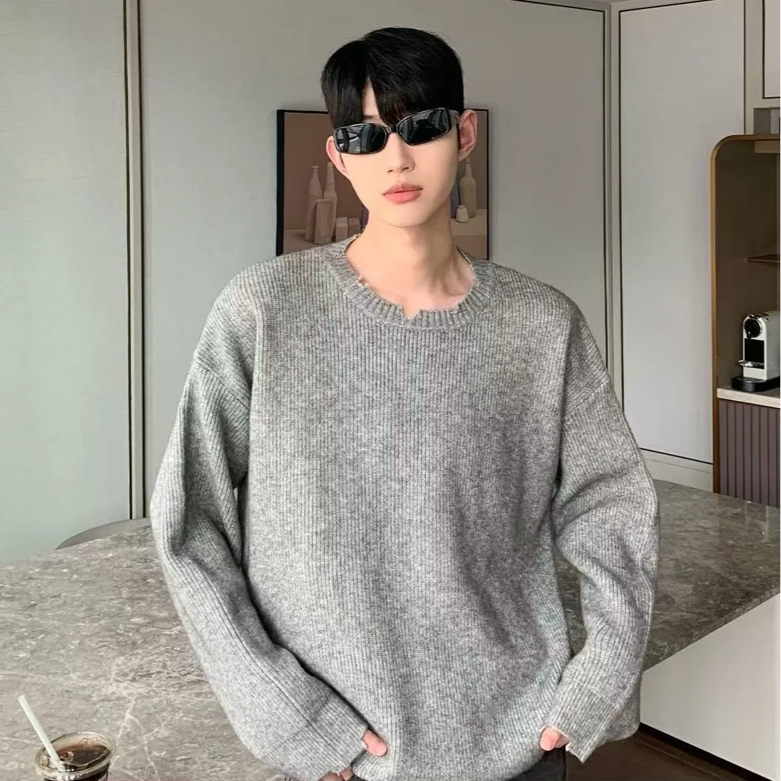 

ey Men's Oversized Knitted Sweater Autumn Winter Casual Cleanfit Loose Inner Wear k Sle Polyester Fiber Long Sve ro...