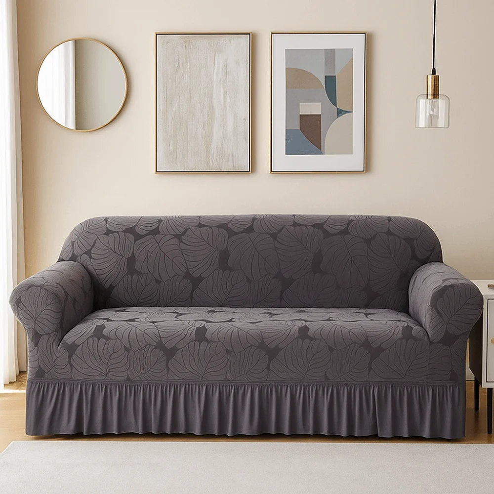 Soft 2/3 Seat Stretch Couch Cover All-inclusive Leaf Print Furniture Protector With Skirt Elastic Corner Sofa Slipcover Hotels