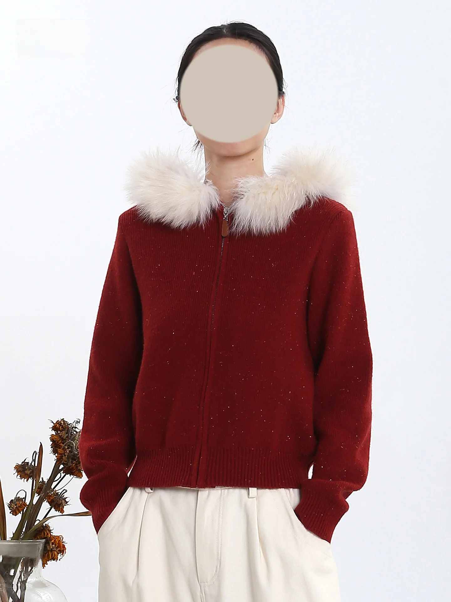 

Женский вязаный кардиган с капюшоном, однотонный, универсальный, на молнии, зимний, новинка, утепленный, с длинными рукавами