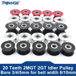 POWGE polea tensora de sincronización de 20 dientes, diámetro de 3/4/5mm, rojo y negro con rodamiento para GT2 2GT, ancho de correa abierta de 6mm, 10mm, 20 dientes, 20 T, 2M, 2GT