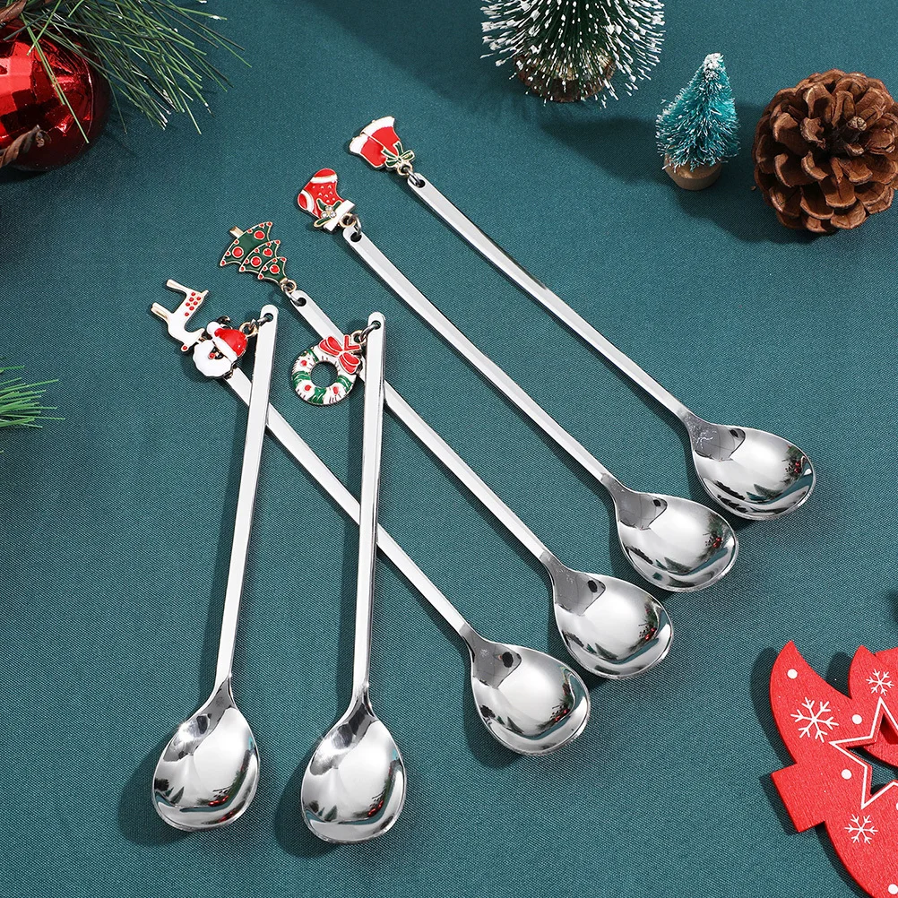 

1Set Christmas Pattern Coffee Spoon Ice Cream Fork Household Kitchen Supplies Practical Tableware for Holiday