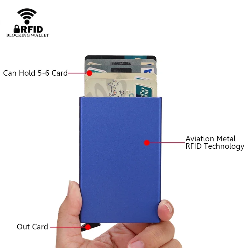 Rfid-Portefeuille Intelligent Porte-Cartes en Métal Mince et Mince, Portefeuille Pop-Up Minimaliste, Petit Sac à Main Noir, Valet pour Homme et Femme