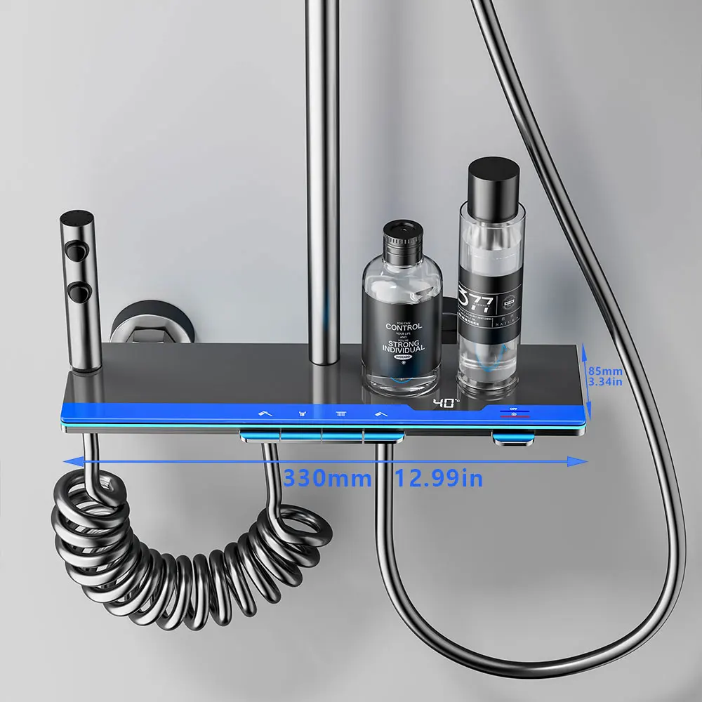 Luxury Smart Shower System Digital Display Rainfall Shower Faucet Hot Cold Mixer Tap Glass Panel Complete Bathroom Shower Set