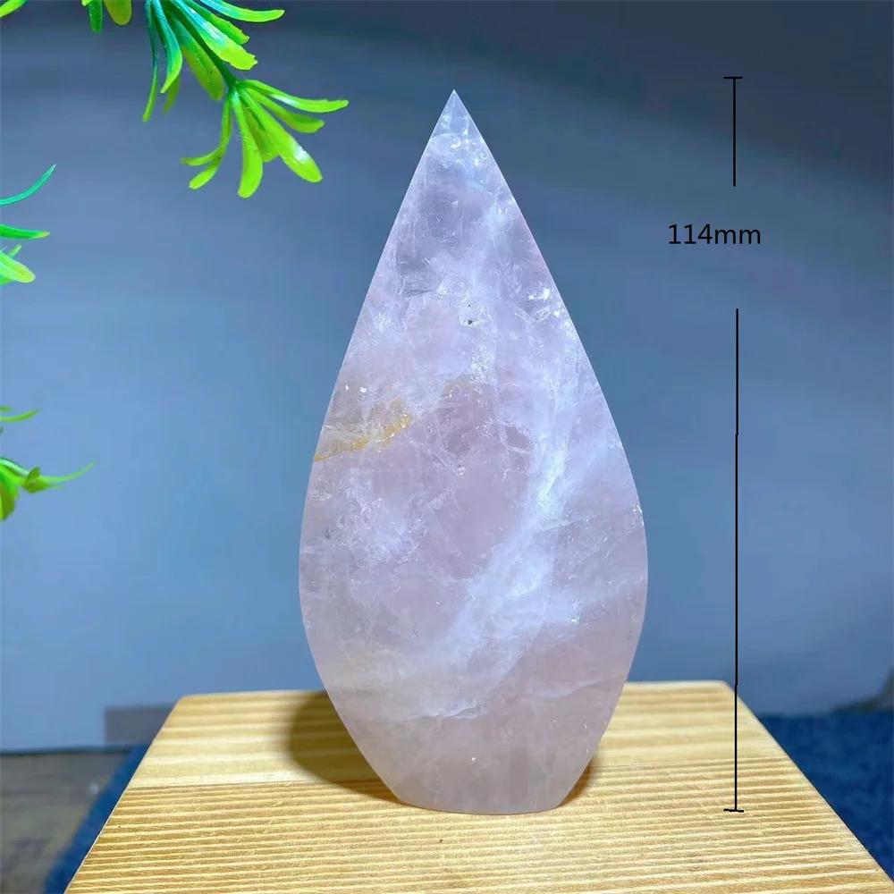 Crystal Natural Rose Quartz Free Form Point Flame Stone Reiki Healing Flashy Polished Gemstones Energy Home Decorations