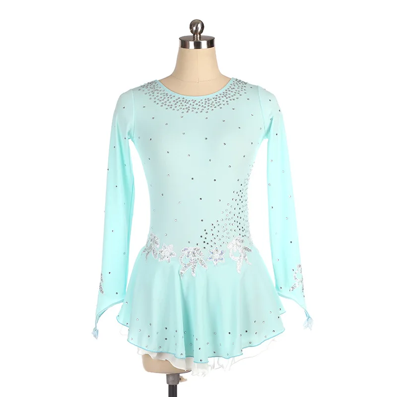 

customized figure skating dress performance suit ice skating skirt girls' competition grading skirt light pink white flowers