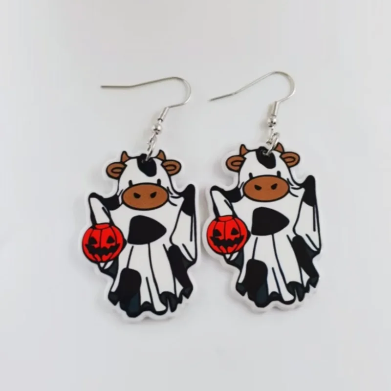 زوج واحد من أقراط شبح بقرة الهالوين الأكريليك، والأقراط النسائية، الخيار الأفضل للهدايا